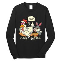 Funny Easter Bunny Collecting Easter Egg From Hen Easter Long Sleeve Shirt