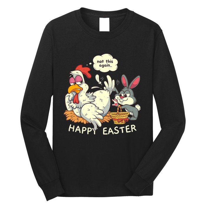 Funny Easter Bunny Collecting Easter Egg From Hen Easter Long Sleeve Shirt