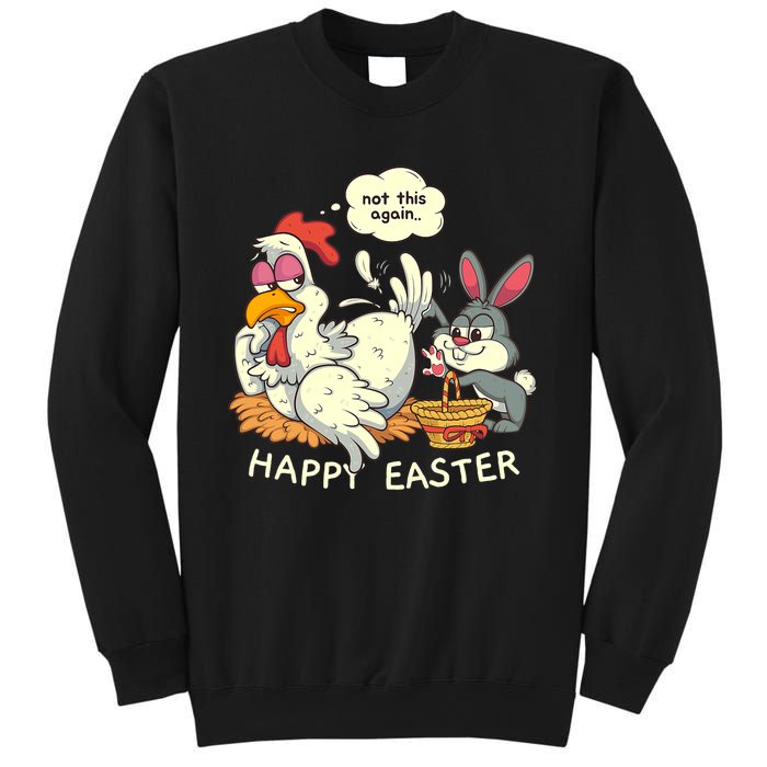 Funny Easter Bunny Collecting Easter Egg From Hen Easter Sweatshirt