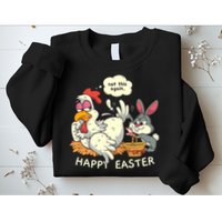 Funny Easter Bunny Collecting Easter Egg From Hen Easter Sweatshirt