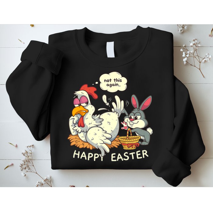 Funny Easter Bunny Collecting Easter Egg From Hen Easter Sweatshirt