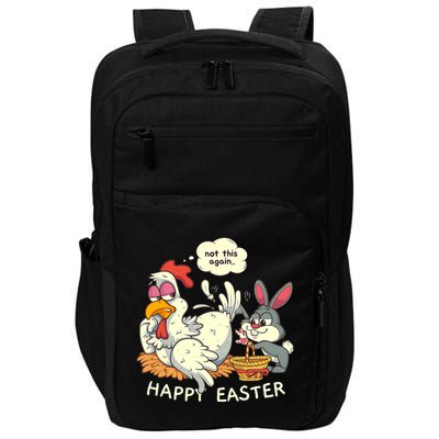 Funny Easter Bunny Collecting Easter Egg From Hen Easter Impact Tech Backpack