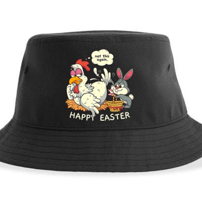 Funny Easter Bunny Collecting Easter Egg From Hen Easter Sustainable Bucket Hat