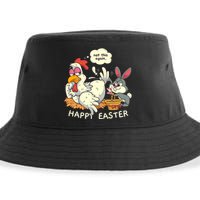 Funny Easter Bunny Collecting Easter Egg From Hen Easter Sustainable Bucket Hat