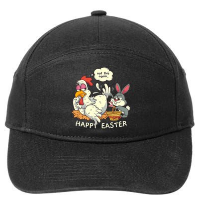 Funny Easter Bunny Collecting Easter Egg From Hen Easter 7-Panel Snapback Hat
