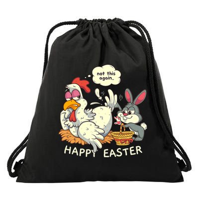 Funny Easter Bunny Collecting Easter Egg From Hen Easter Drawstring Bag