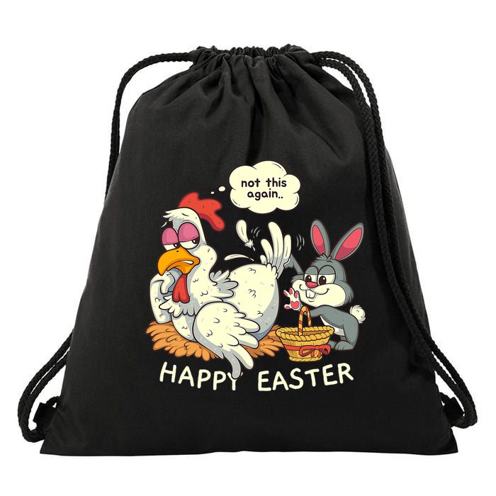 Funny Easter Bunny Collecting Easter Egg From Hen Easter Drawstring Bag
