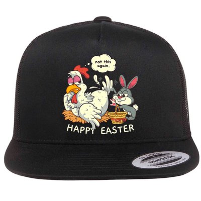 Funny Easter Bunny Collecting Easter Egg From Hen Easter Flatbill Hat