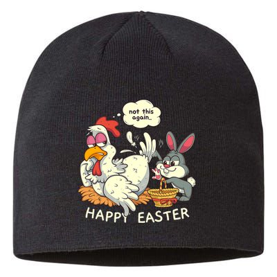 Funny Easter Bunny Collecting Easter Egg From Hen Easter Sustainable Beanie