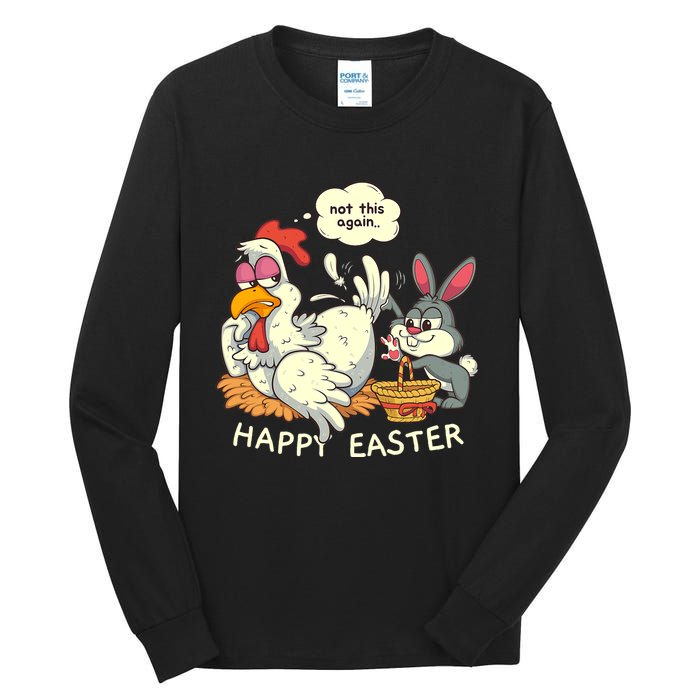 Funny Easter Bunny Collecting Easter Egg From Hen Easter Tall Long Sleeve T-Shirt