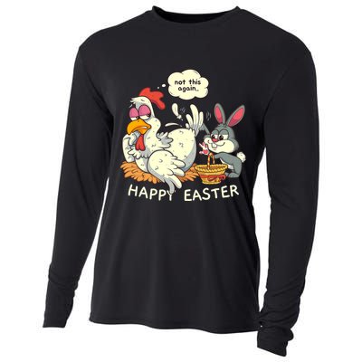 Funny Easter Bunny Collecting Easter Egg From Hen Easter Cooling Performance Long Sleeve Crew
