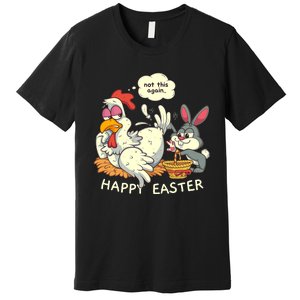 Funny Easter Bunny Collecting Easter Egg From Hen Easter Premium T-Shirt