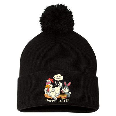 Funny Easter Bunny Collecting Easter Egg From Hen Easter Pom Pom 12in Knit Beanie