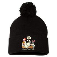 Funny Easter Bunny Collecting Easter Egg From Hen Easter Pom Pom 12in Knit Beanie