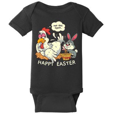 Funny Easter Bunny Collecting Easter Egg From Hen Easter Baby Bodysuit