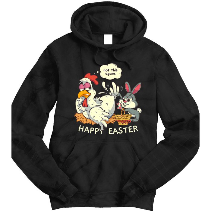 Funny Easter Bunny Collecting Easter Egg From Hen Easter Tie Dye Hoodie