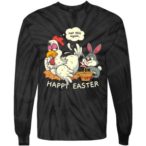 Funny Easter Bunny Collecting Easter Egg From Hen Easter Tie-Dye Long Sleeve Shirt