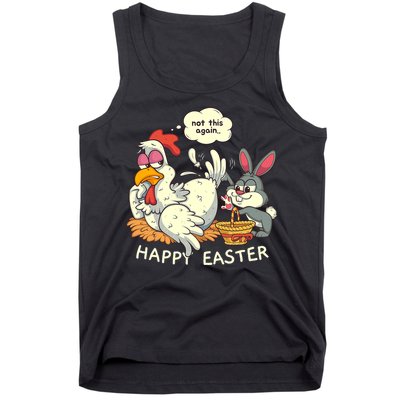 Funny Easter Bunny Collecting Easter Egg From Hen Easter Tank Top