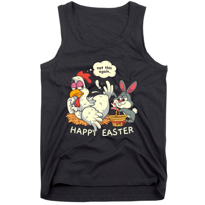 Funny Easter Bunny Collecting Easter Egg From Hen Easter Tank Top