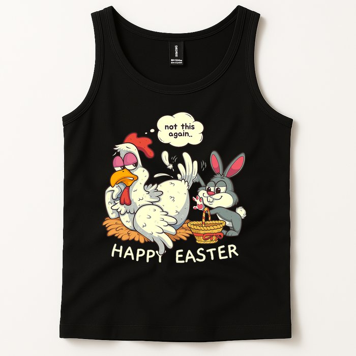 Funny Easter Bunny Collecting Easter Egg From Hen Easter Tank Top