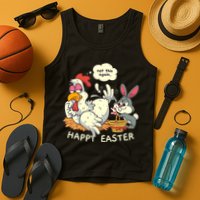 Funny Easter Bunny Collecting Easter Egg From Hen Easter Tank Top