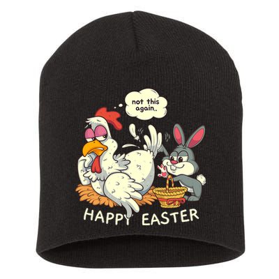 Funny Easter Bunny Collecting Easter Egg From Hen Easter Short Acrylic Beanie