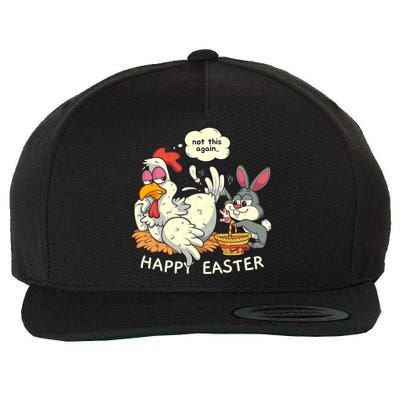 Funny Easter Bunny Collecting Easter Egg From Hen Easter Wool Snapback Cap