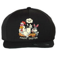 Funny Easter Bunny Collecting Easter Egg From Hen Easter Wool Snapback Cap