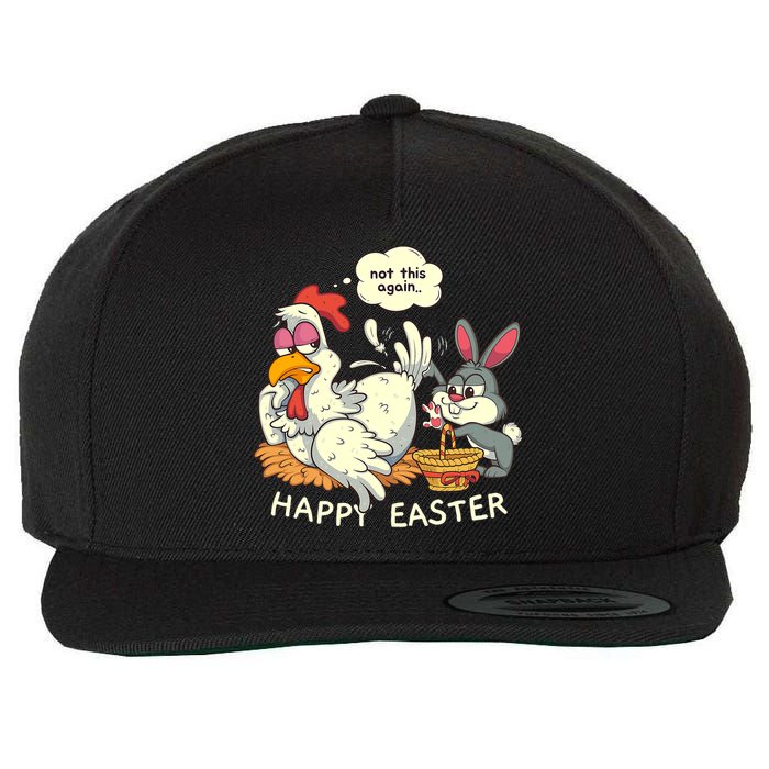 Funny Easter Bunny Collecting Easter Egg From Hen Easter Wool Snapback Cap