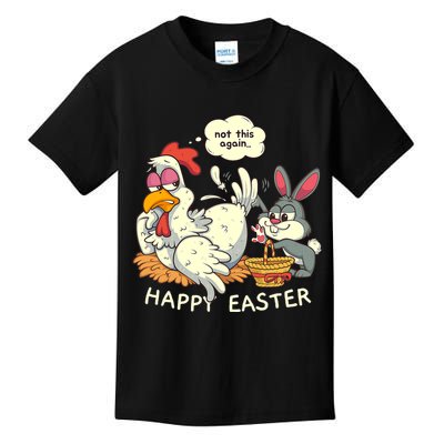 Funny Easter Bunny Collecting Easter Egg From Hen Easter Kids T-Shirt