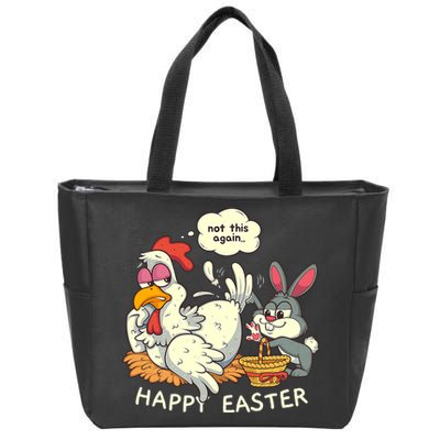 Funny Easter Bunny Collecting Easter Egg From Hen Easter Zip Tote Bag