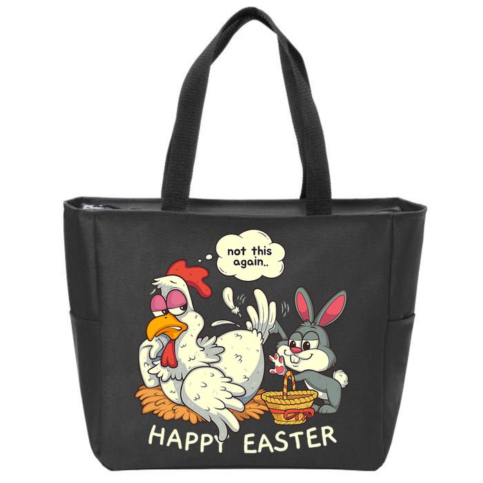 Funny Easter Bunny Collecting Easter Egg From Hen Easter Zip Tote Bag