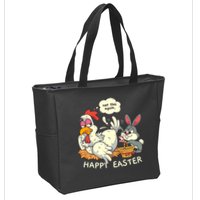 Funny Easter Bunny Collecting Easter Egg From Hen Easter Zip Tote Bag