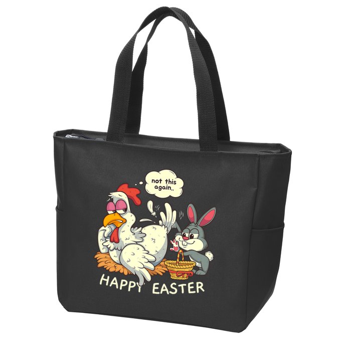 Funny Easter Bunny Collecting Easter Egg From Hen Easter Zip Tote Bag