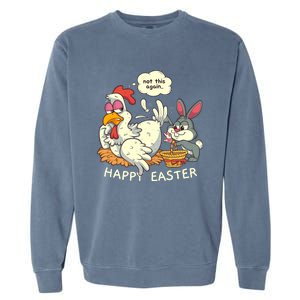 Funny Easter Bunny Collecting Easter Egg From Hen Easter Garment-Dyed Sweatshirt