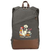 Funny Easter Bunny Collecting Easter Egg From Hen Easter Cotton Canvas Backpack