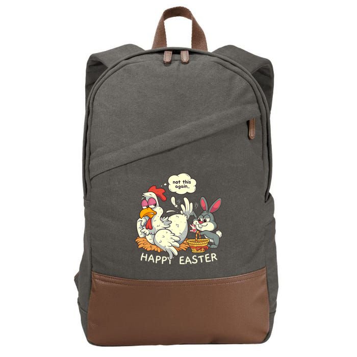 Funny Easter Bunny Collecting Easter Egg From Hen Easter Cotton Canvas Backpack