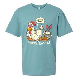 Funny Easter Bunny Collecting Easter Egg From Hen Easter Sueded Cloud Jersey T-Shirt