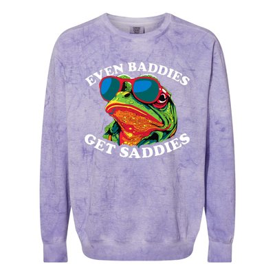 Funny Even Baddies Get Saddies Frog Colorblast Crewneck Sweatshirt