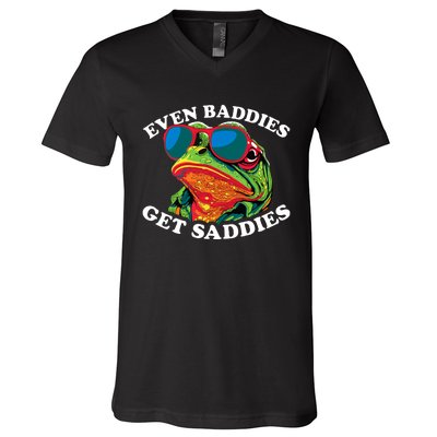 Funny Even Baddies Get Saddies Frog V-Neck T-Shirt