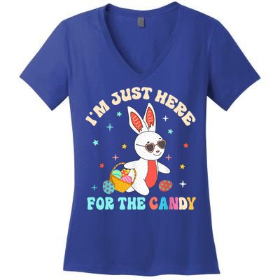 Funny Easter Bunny I'm Just Here For Easter Candy Women's V-Neck T-Shirt