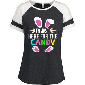 Funny Easter Bunny I'm Just Here For Easter Candy Enza Ladies Jersey Colorblock Tee