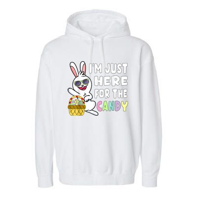 Funny Easter Bunny I'm Just Here For Easter Candy Garment-Dyed Fleece Hoodie