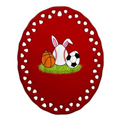 Funny Easter Baseball Basketball Soccer Bunnies Rabbit Ceramic Oval Ornament