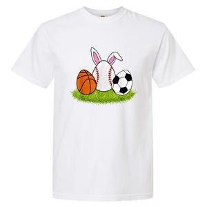 Funny Easter Baseball Basketball Soccer Bunnies Rabbit Garment-Dyed Heavyweight T-Shirt