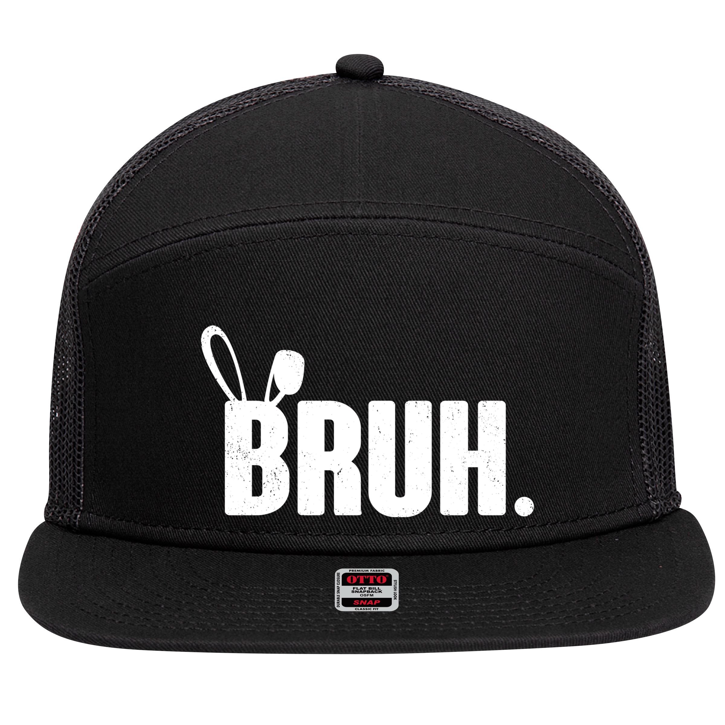 Funny Easter Bruh Bunny Rabbit Ears 7 Panel Mesh Trucker Snapback Hat