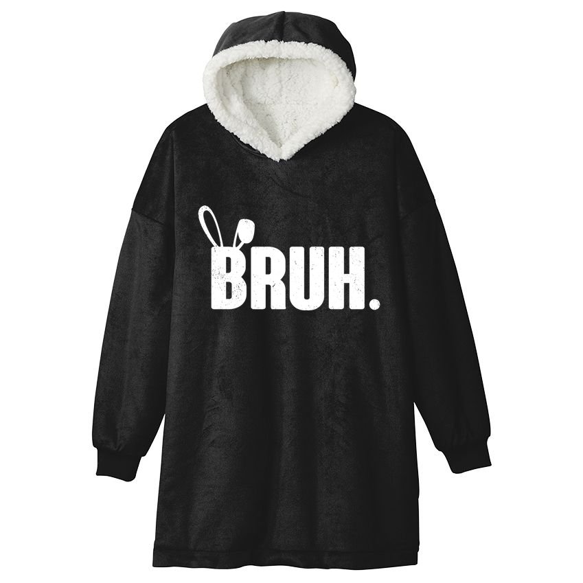Funny Easter Bruh Bunny Rabbit Ears Hooded Wearable Blanket