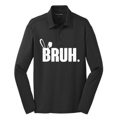 Funny Easter Bruh Bunny Rabbit Ears Silk Touch Performance Long Sleeve Polo