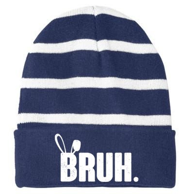 Funny Easter Bruh Bunny Rabbit Ears Striped Beanie with Solid Band