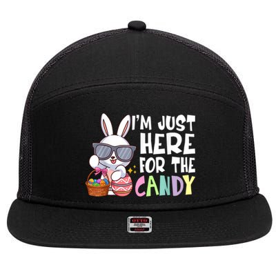 Funny Easter Bunny I'm Just Here For Easter Candy 7 Panel Mesh Trucker Snapback Hat